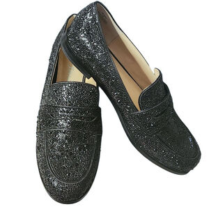 Women's Betsey Johnson Aron Black Rhinestone Loafers Size 11